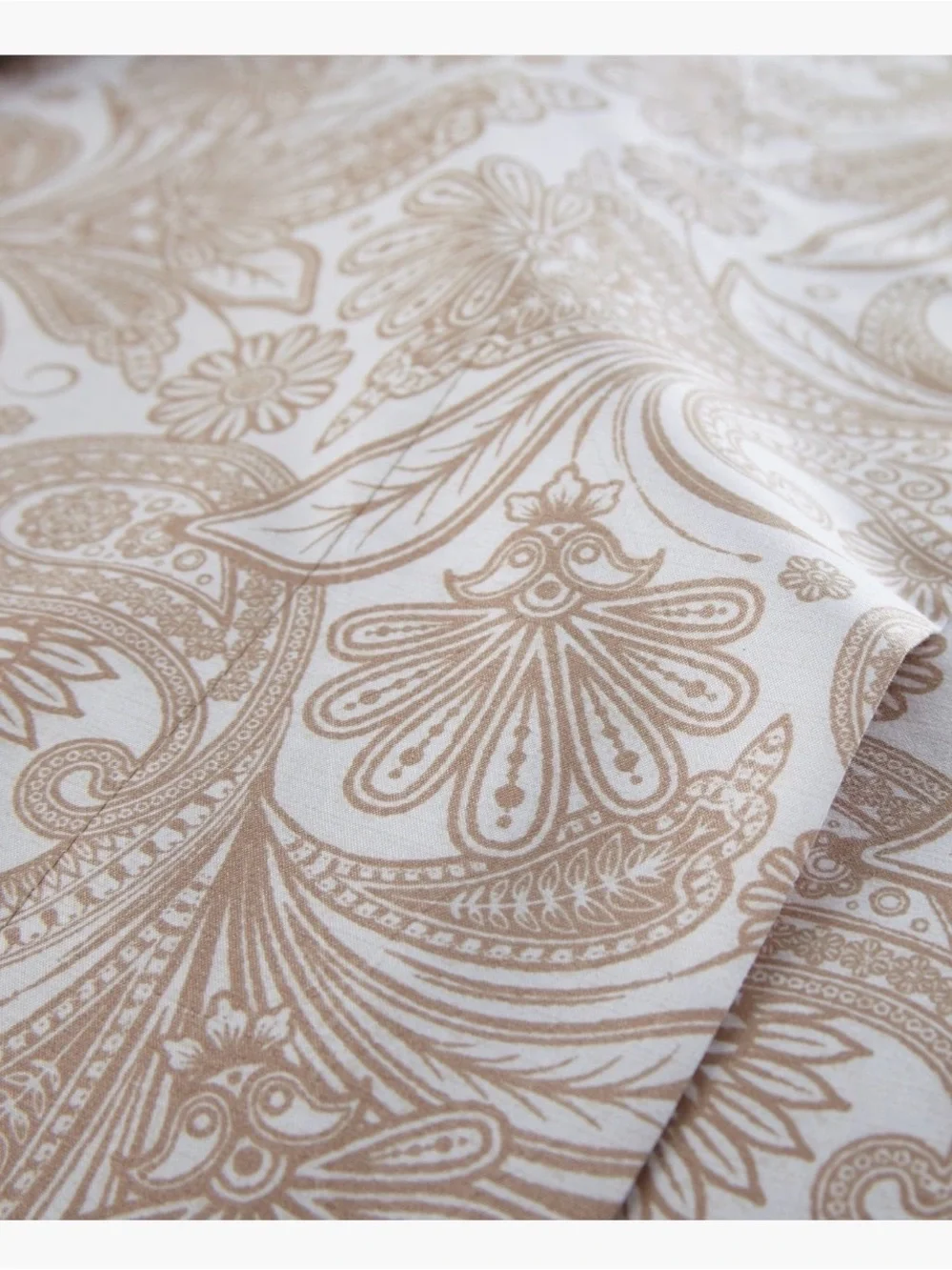 Neutral Paisley Cotton Sheet Set - Beige/White Queen Size